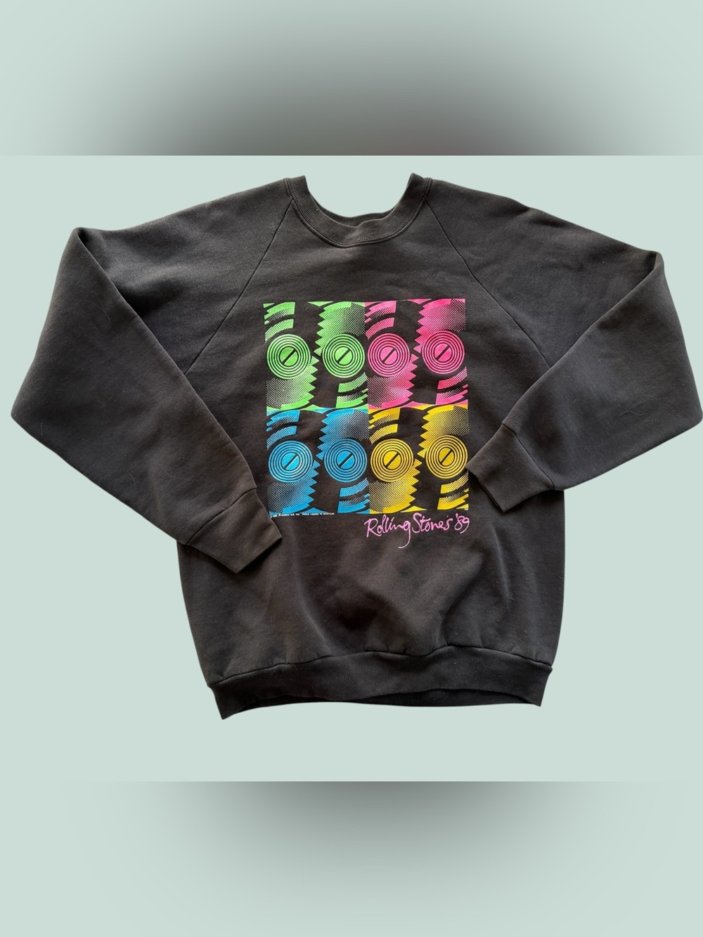 Rare original Rolling Stones '89 Black Crewneck Sweatshirt with Neon Pop Graphic